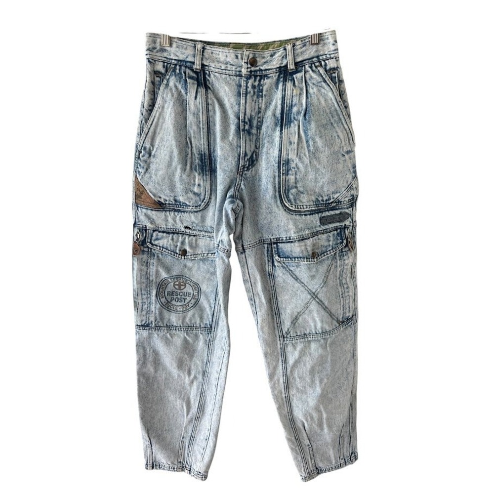 Vintage Bugle Boy Mountain Patrol Acid Wash Cargo Jeans Mens 30 Utility 90s